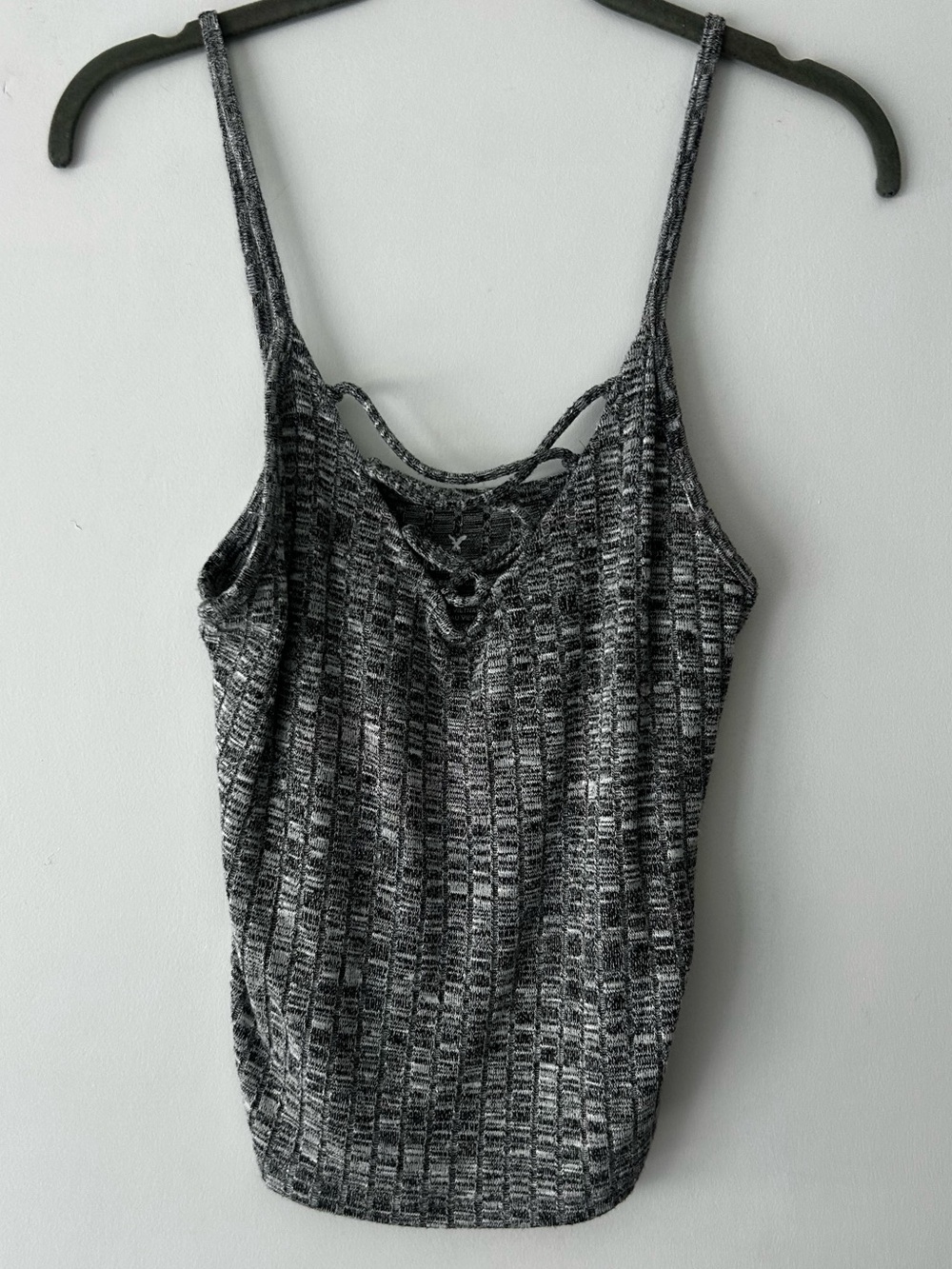 American Eagle Outfitters Black & Gray Ribbed Lace-Up Cami